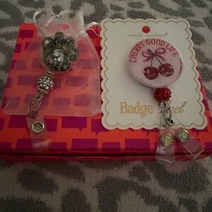 Simply Southern Pink Cherry Badge Reel with Red Bead Accent